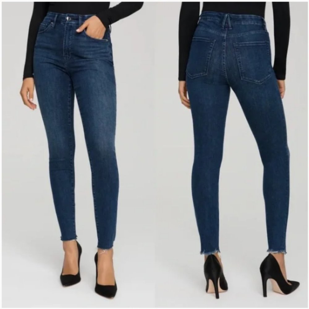 GOOD AMERICAN Good Legs High Waist Raw Hem Skinny Jeans In Blue701
